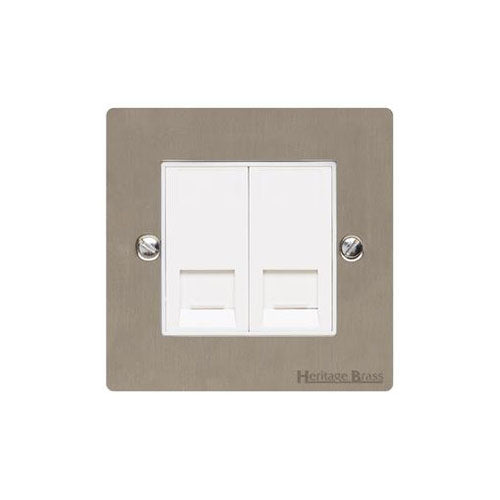 Elite Flat Plate Range Satin Nickel Switches & Sockets, T05 - 2 Gang CAT6 by Heritage Brass By M-Marcus