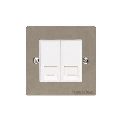 Elite Flat Plate Range Satin Nickel Switches & Sockets, T05 - 2 Gang CAT6 by Heritage Brass By M-Marcus