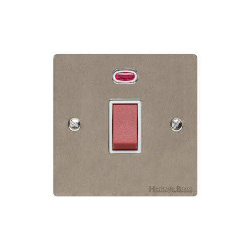 Elite Flat Plate Range Satin Nickel Switches & Sockets, T05 - 45A DP Cooker Switch with Neon (single plate) by Heritage Brass By M-Marcus