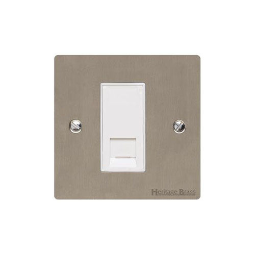 Elite Flat Plate Range Satin Nickel Switches & Sockets, T05 - 1 Gang RJ11 by Heritage Brass By M-Marcus