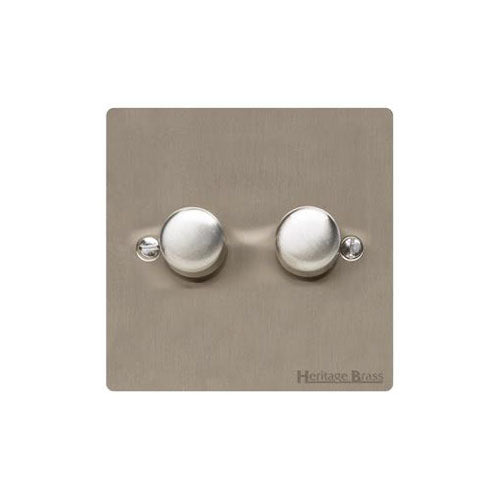 Elite Flat Plate Range Satin Nickel Switches & Sockets, T05 - 2 Gang Dimmer 250 watts (Compatible with halogen/ incandescent bulbs) by Heritage Brass By M-Marcus
