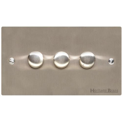 Elite Flat Plate Range Satin Nickel Switches & Sockets, T05 - 3 Gang Dimmer 250 watts (Compatible with halogen/ incandescent bulbs) by Heritage Brass By M-Marcus