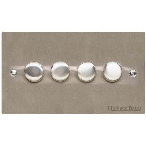 Elite Flat Plate Range Satin Nickel Switches & Sockets, T05 - 4 Gang Dimmer 400 watts(Compatible with halogen/ incandescent bulbs) by Heritage Brass By M-Marcus