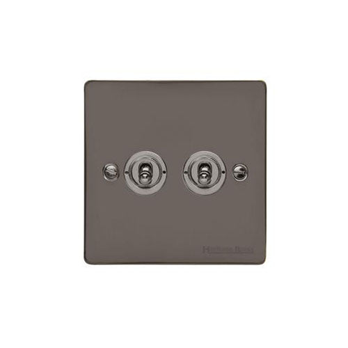 Elite Flat Plate Range Polished Black Nickel Switches & Sockets, T06 - 2 Gang Toggle Switch by Heritage Brass By M-Marcus