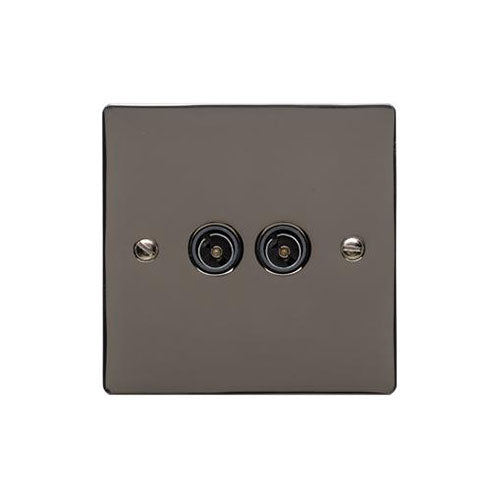 Elite Flat Plate Range Polished Black Nickel Switches & Sockets, T06 - 2 Gang TV Coaxial Socket by Heritage Brass By M-Marcus