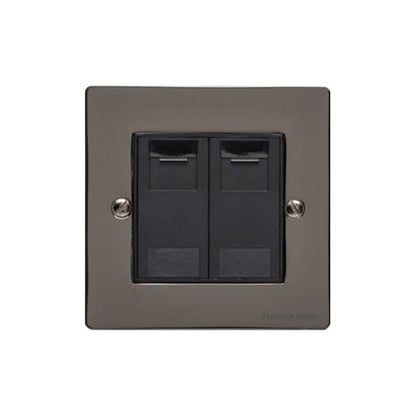 Elite Flat Plate Range Polished Black Nickel Switches & Sockets, T06 - 2 Gang CAT6 by Heritage Brass By M-Marcus