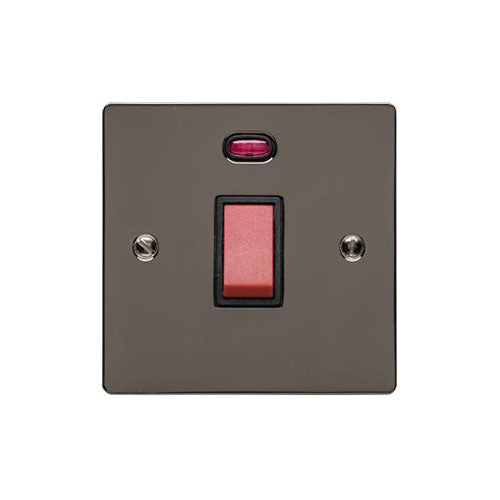 Elite Flat Plate Range Polished Black Nickel Switches & Sockets, T06 - 45A DP Cooker Switch with Neon (single plate) by Heritage Brass By M-Marcus