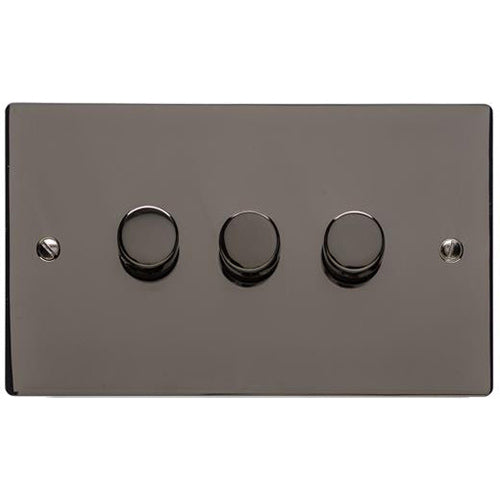 Elite Flat Plate Range Polished Black Nickel Switches & Sockets, T06 - 3 Gang TED Dimmer (Compatible with LED Lamps) by Heritage Brass By M-Marcus