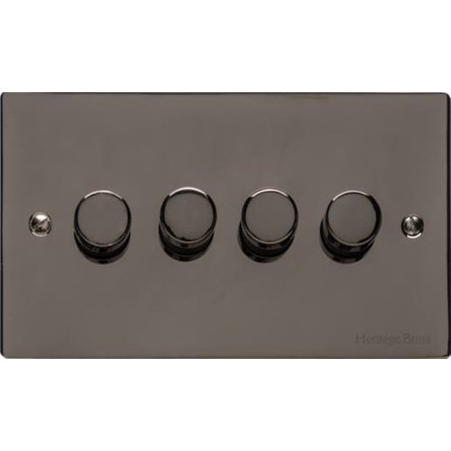 Elite Flat Plate Range Polished Black Nickel Switches & Sockets, T06 - 4 Gang TED Dimmer (Compatible with LED Lamps) by Heritage Brass By M-Marcus