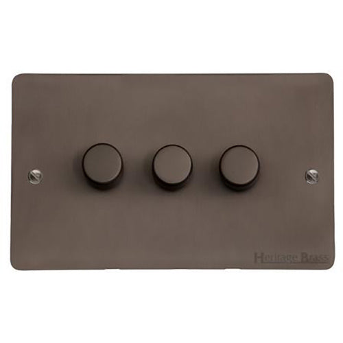 Elite Flat Plate Range Matt Bronze Switches & Sockets, T09 - 3 Gang TED Dimmer (Compatible with LED Lamps) by Heritage Brass By M-Marcus
