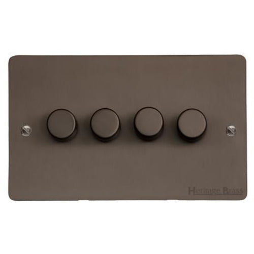 Elite Flat Plate Range Matt Bronze Switches & Sockets, T09 - 4 Gang TED Dimmer (Compatible with LED Lamps) by Heritage Brass By M-Marcus