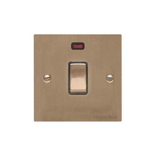 Elite Flat Plate Range Antique Brass Switches & Sockets, T91 - 20A Double Pole Switch with Neon by Heritage Brass By M-Marcus