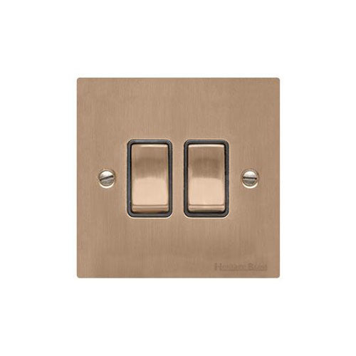 Elite Flat Plate Range Antique Brass Switches & Sockets, T91 - 2 Gang Rocker Switch by Heritage Brass By M-Marcus