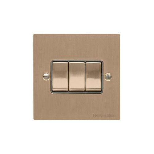 Elite Flat Plate Range Antique Brass Switches & Sockets, T91 - 3 Gang Rocker Switch by Heritage Brass By M-Marcus