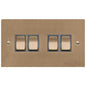 Elite Flat Plate Range Antique Brass Switches & Sockets, T91 - 4 Gang Rocker Switch by Heritage Brass By M-Marcus
