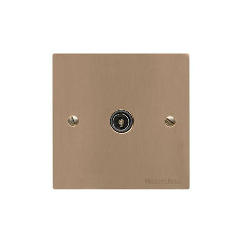 Elite Flat Plate Range Antique Brass Switches & Sockets, T91 - 1 Gang Isolated TV Coaxial Socket by Heritage Brass By M-Marcus