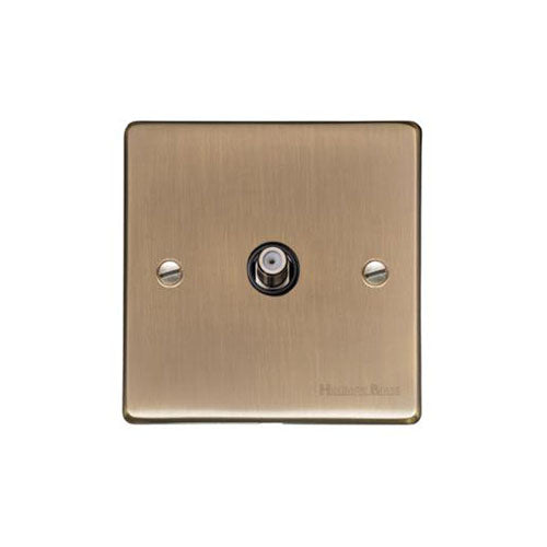 Elite Flat Plate Range Antique Brass Switches & Sockets, T91 - 1 Gang Satellite Socket by Heritage Brass By M-Marcus