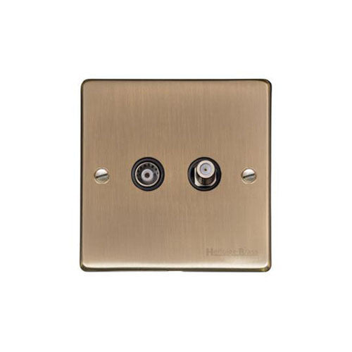 Elite Flat Plate Range Antique Brass Switches & Sockets, T91 - TV/Satellite Socket by Heritage Brass By M-Marcus