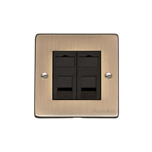 Elite Flat Plate Range Antique Brass Switches & Sockets, T91 - 2 Gang CAT6 by Heritage Brass By M-Marcus