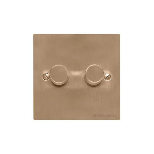 Elite Flat Plate Range Antique Brass Switches & Sockets, T91 - 2 Gang Dimmer 250 watts (Compatible with halogen/ incandescent bulbs) by Heritage Brass By M-Marcus