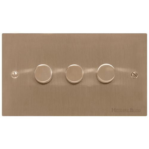 Elite Flat Plate Range Antique Brass Switches & Sockets, T91 - 3 Gang Dimmer 250 watts (Compatible with halogen/ incandescent bulbs) by Heritage Brass By M-Marcus