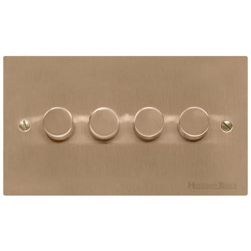Elite Flat Plate Range Antique Brass Switches & Sockets, T91 - 4 Gang TED Dimmer (Compatible with LED Lamps) by Heritage Brass By M-Marcus