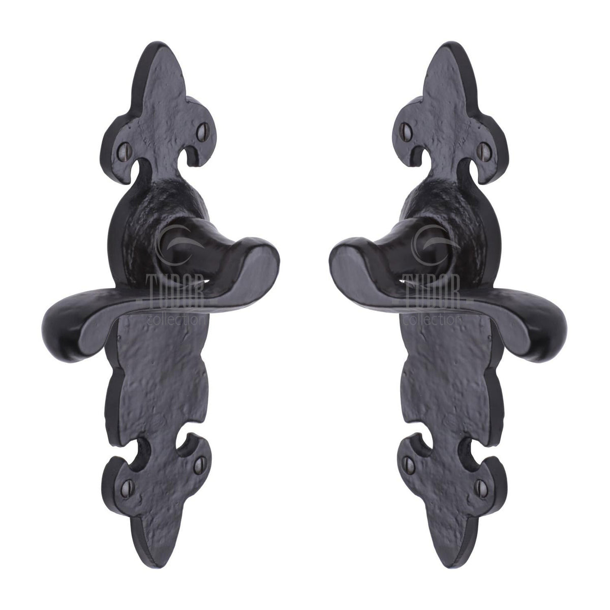Tudor Fleur de Lys Door Handle on Plate by M Marcus - Heritage Brass