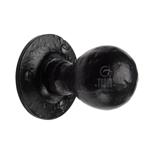 Ball Mortice Door Knob on Rose Black Iron - Black Antique