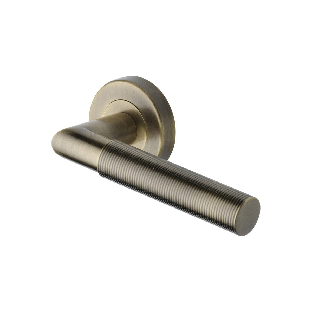 Bauhaus Mitre Reeded Door Handle on Round Rose by M Marcus - Heritage Brass