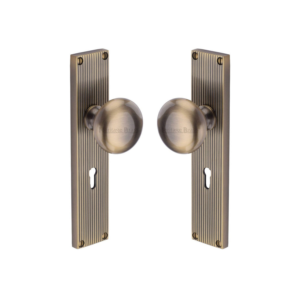 Victoria Reeded Mortice Knob on Plate by M Marcus - Heritage Brass