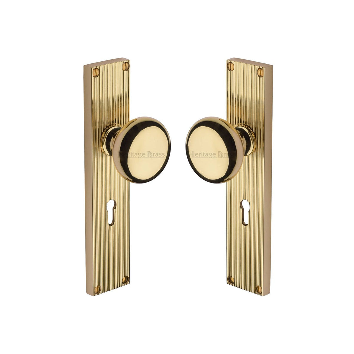 Victoria Reeded Mortice Knob on Plate by M Marcus - Heritage Brass
