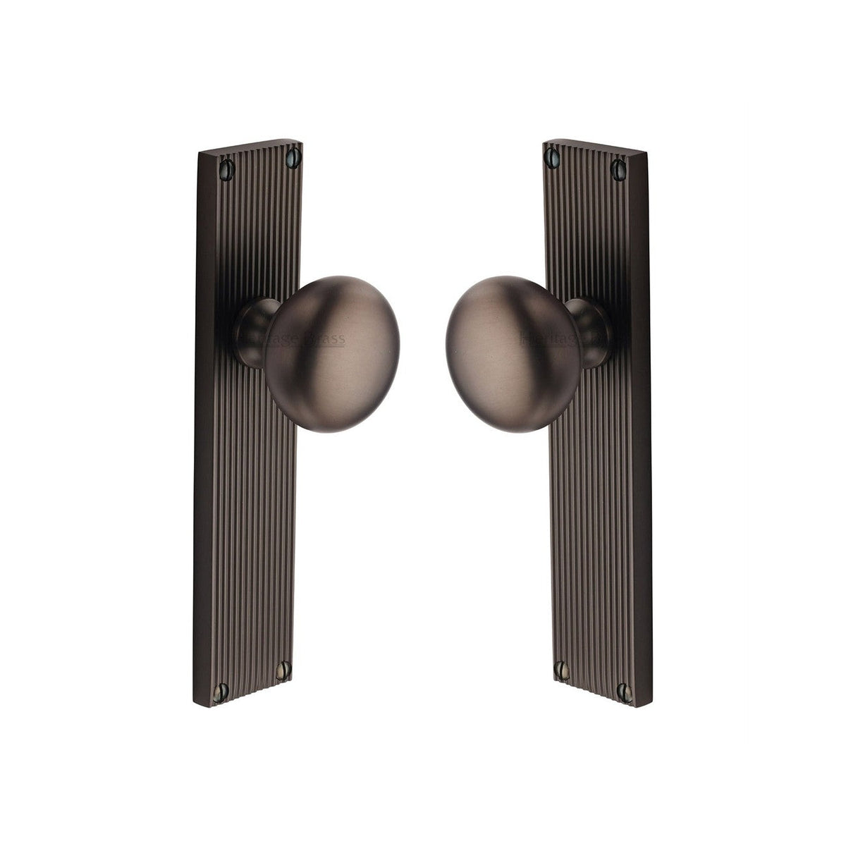 Victoria Reeded Mortice Knob on Plate by M Marcus - Heritage Brass