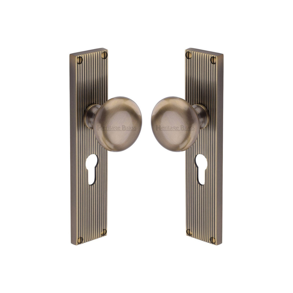 Victoria Reeded Mortice Knob on Plate by M Marcus - Heritage Brass