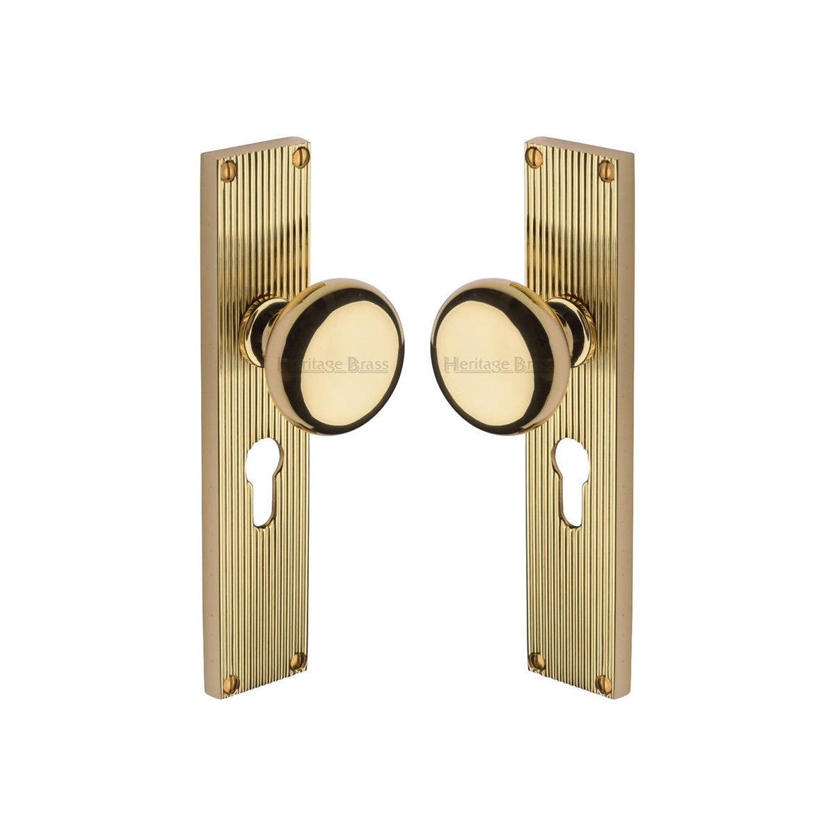 Victoria Reeded Mortice Knob on Plate by M Marcus - Heritage Brass