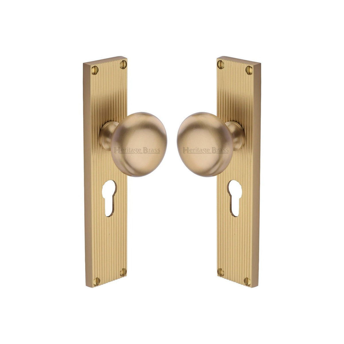 Victoria Reeded Mortice Knob on Plate by M Marcus - Heritage Brass