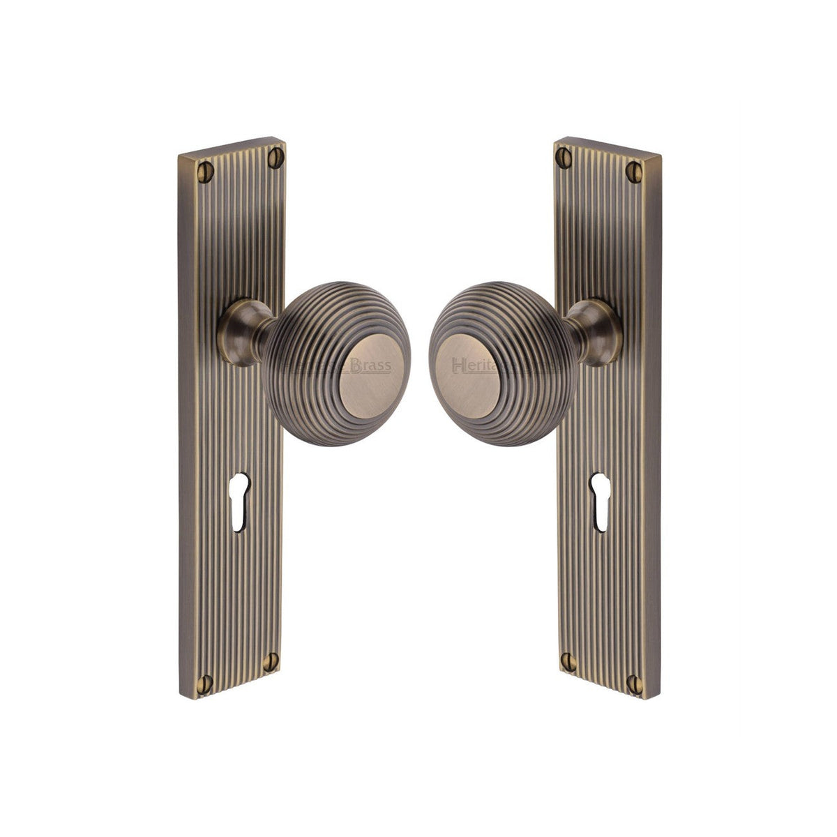 Beehive Reeded Mortice Knob on Plate by M Marcus - Heritage Brass