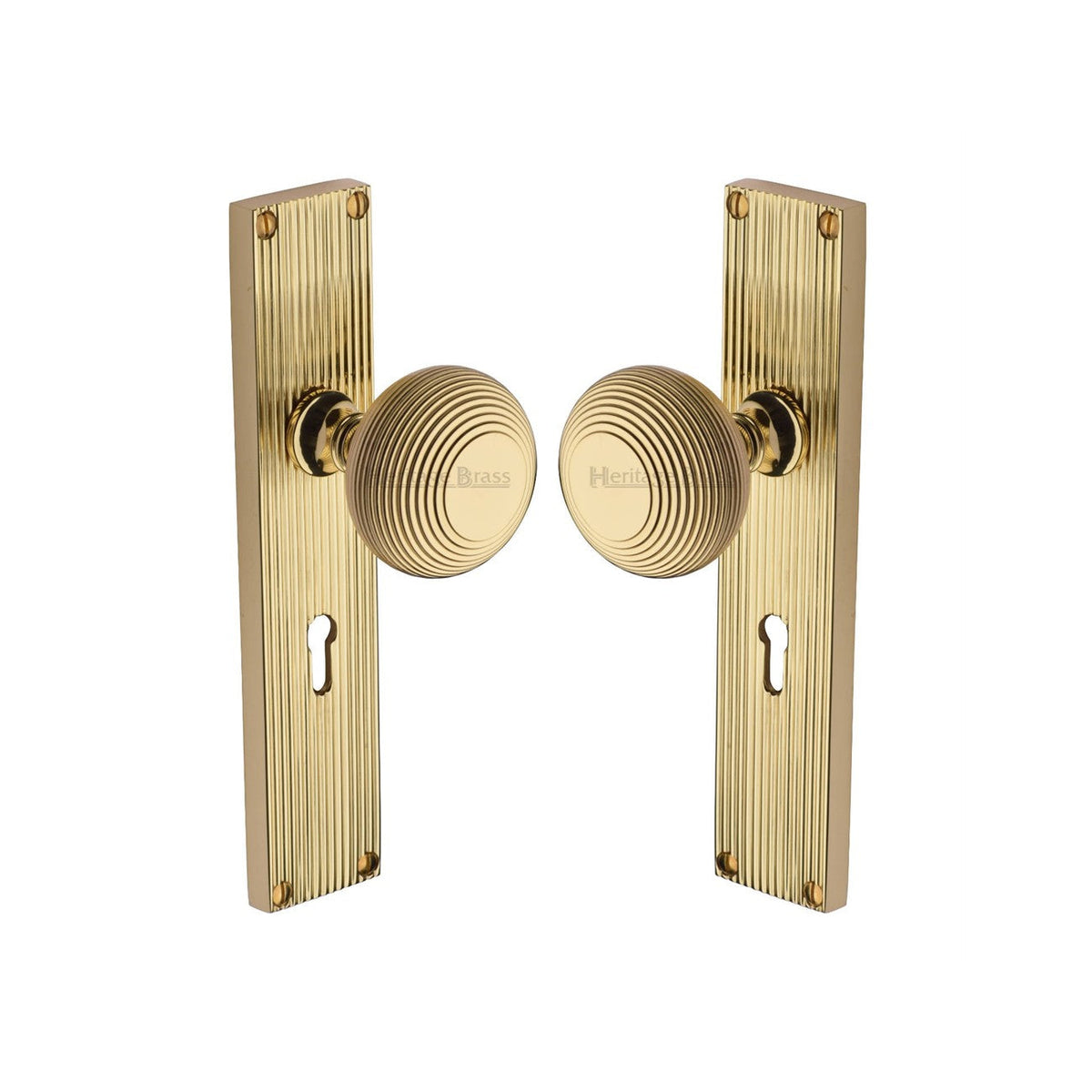 Beehive Reeded Mortice Knob on Plate by M Marcus - Heritage Brass