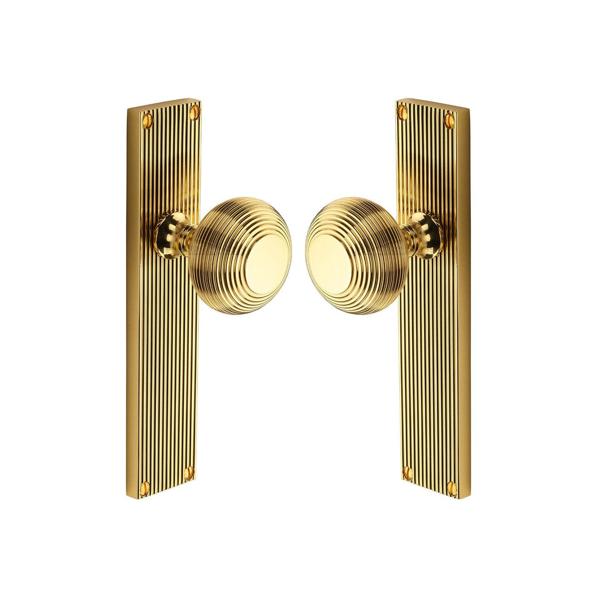 Beehive Reeded Mortice Knob on Plate by M Marcus - Heritage Brass