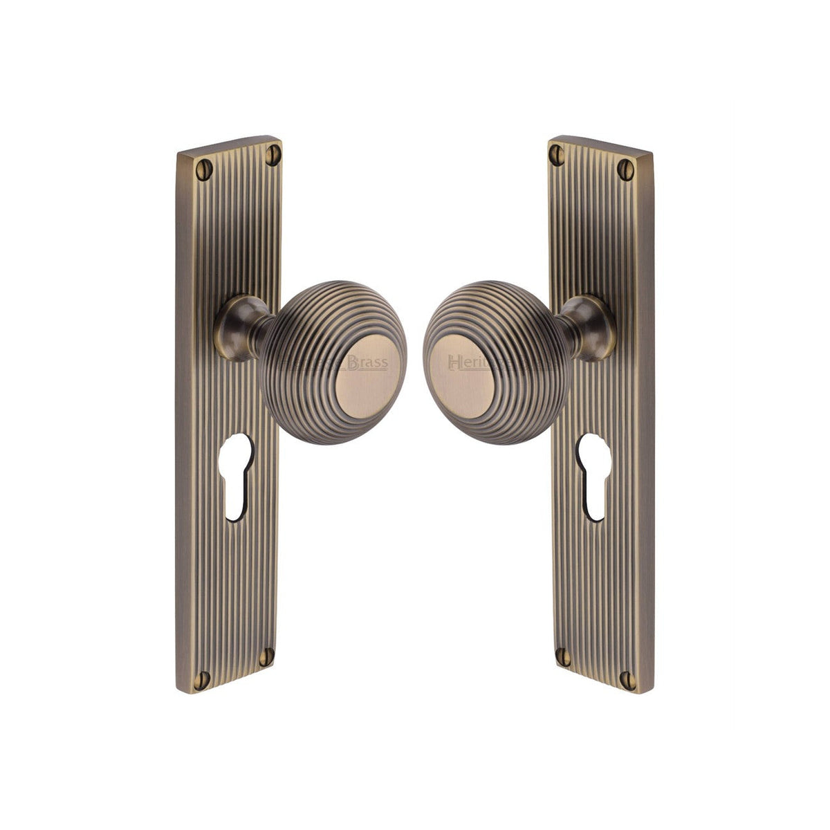 Beehive Reeded Mortice Knob on Plate by M Marcus - Heritage Brass