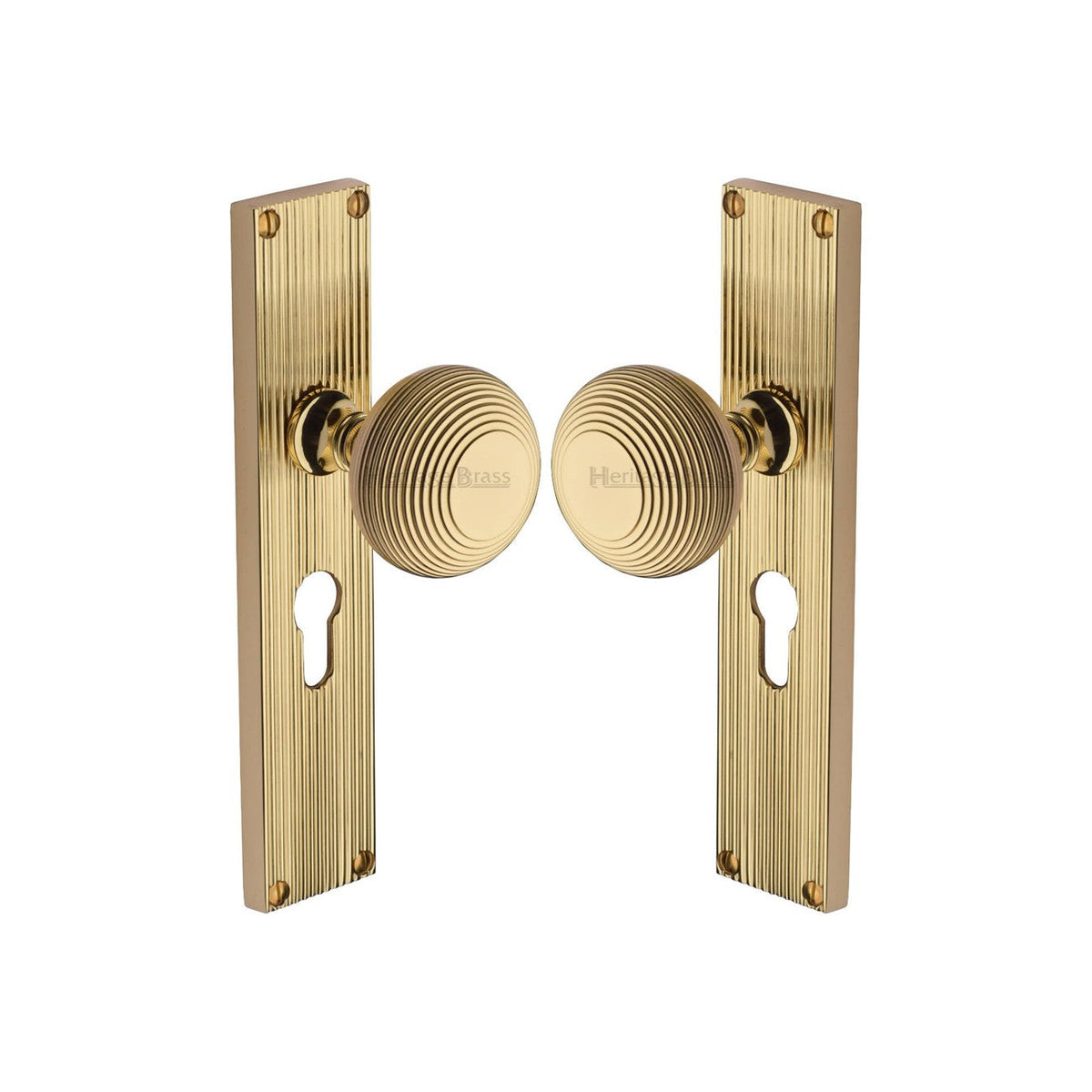 Beehive Reeded Mortice Knob on Plate by M Marcus - Heritage Brass