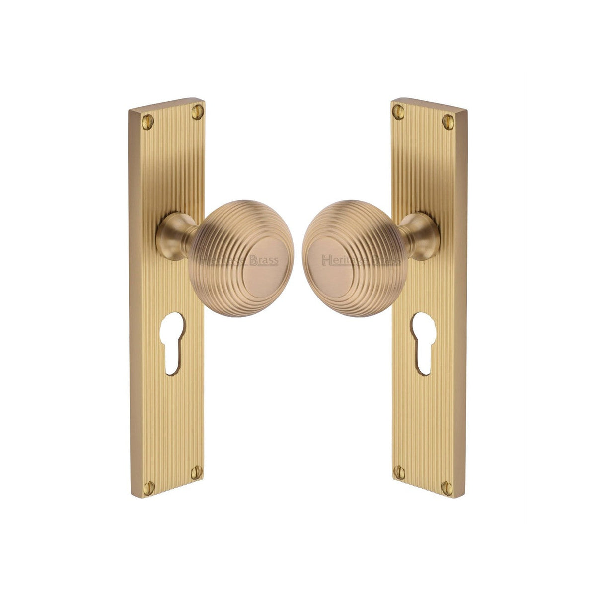 Beehive Reeded Mortice Knob on Plate by M Marcus - Heritage Brass
