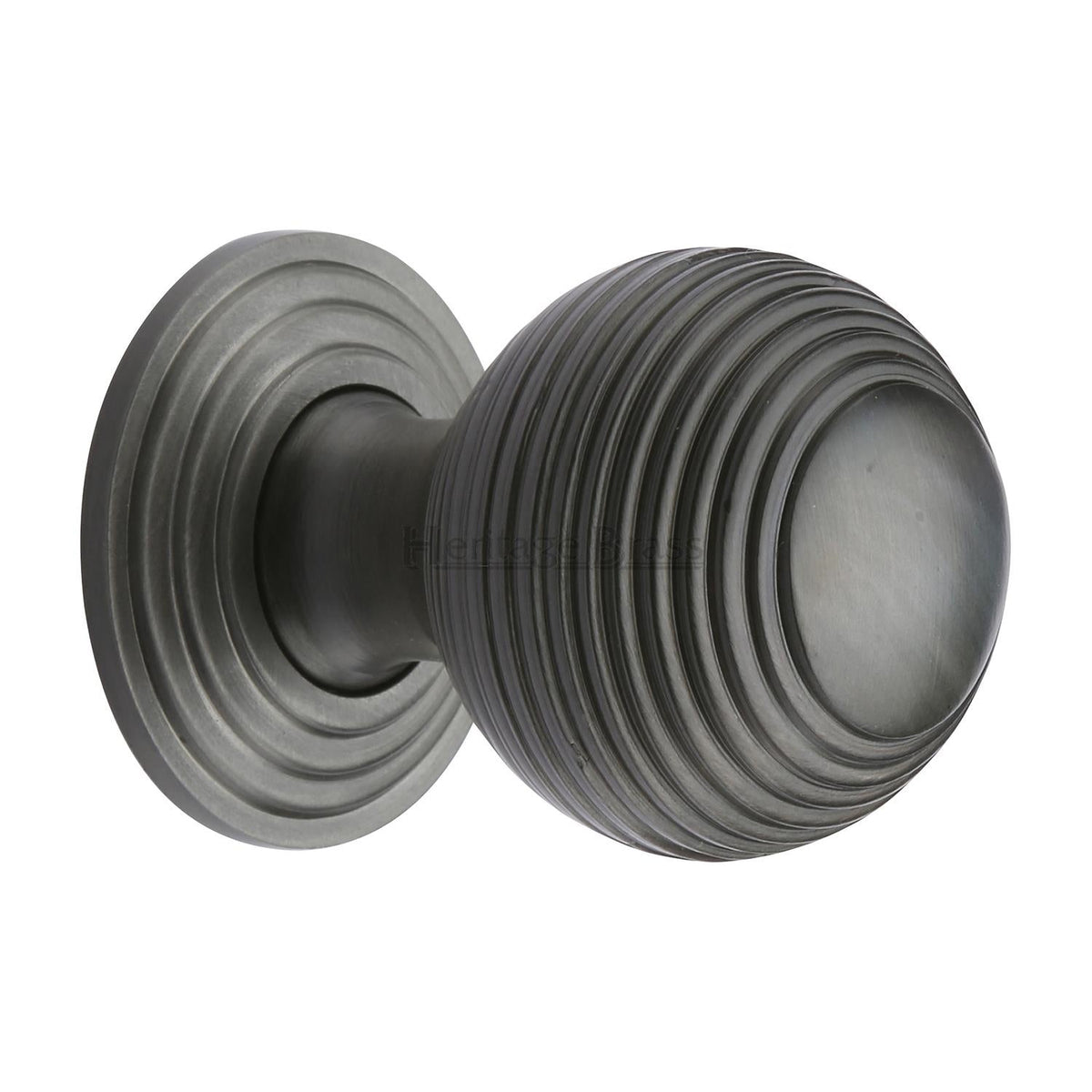 Reeded Cabinet Knob with Base by M Marcus - Heritage Brass
