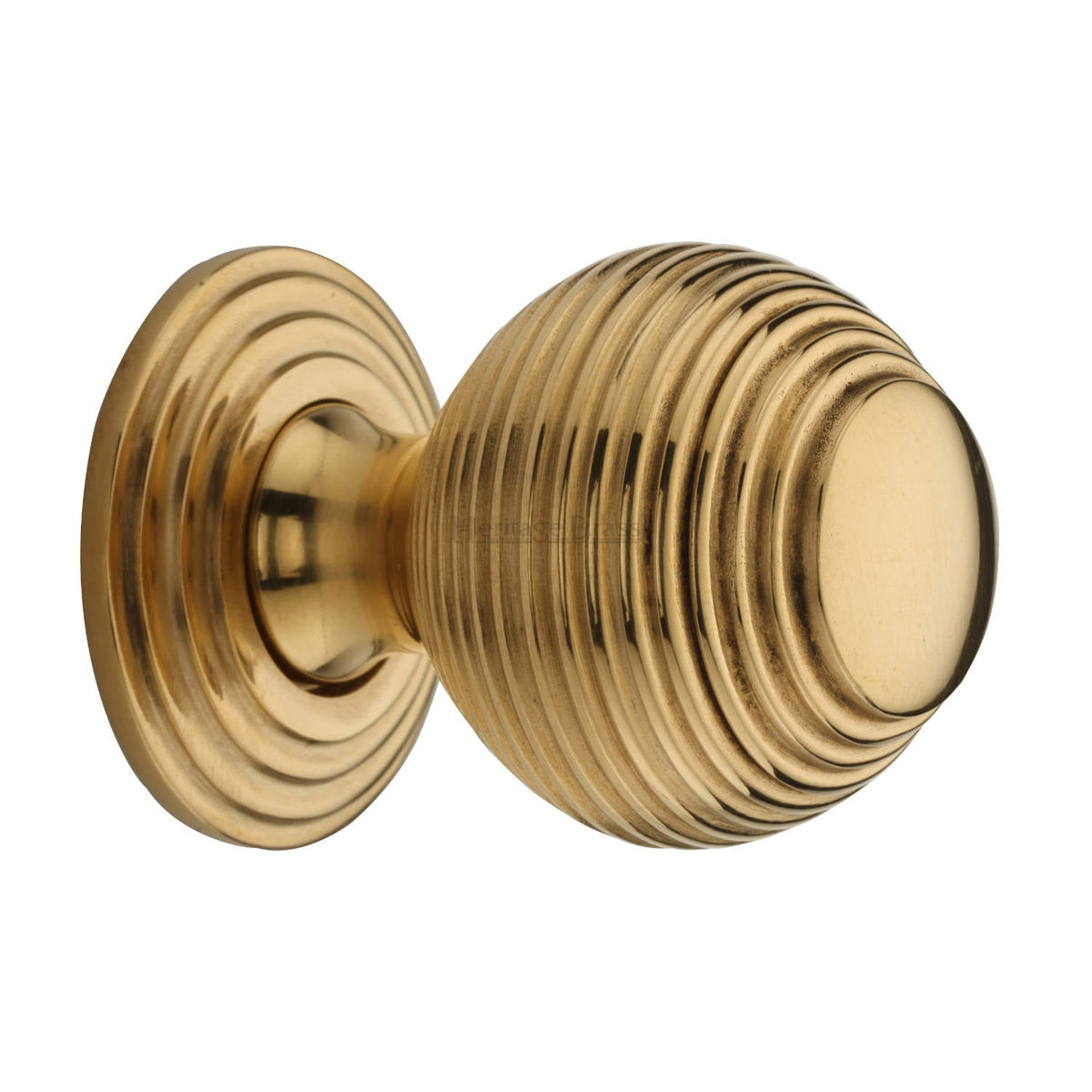 Reeded Cabinet Knob with Base by M Marcus - Heritage Brass