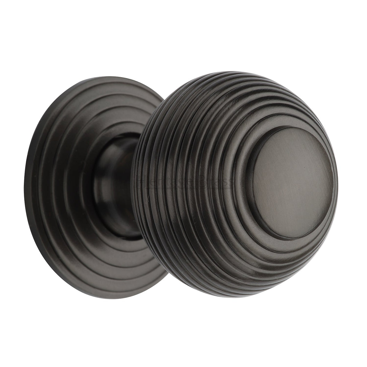 Reeded Cabinet Knob with Base by M Marcus - Heritage Brass