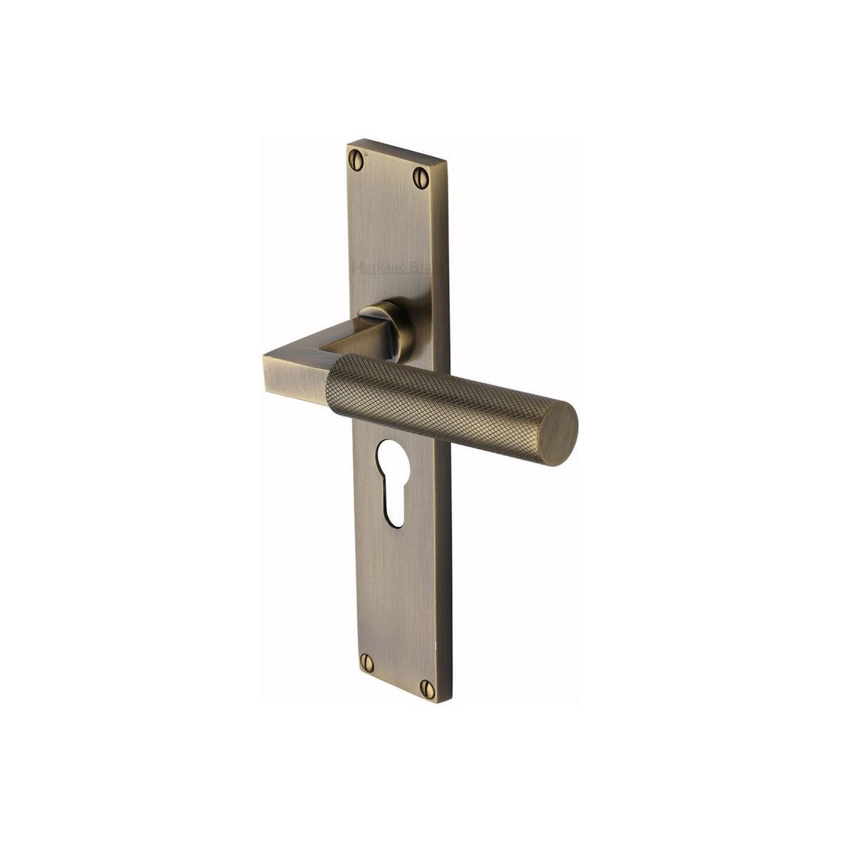 Bauhaus Knurled Door Handle on Plate by M Marcus - Heritage Brass