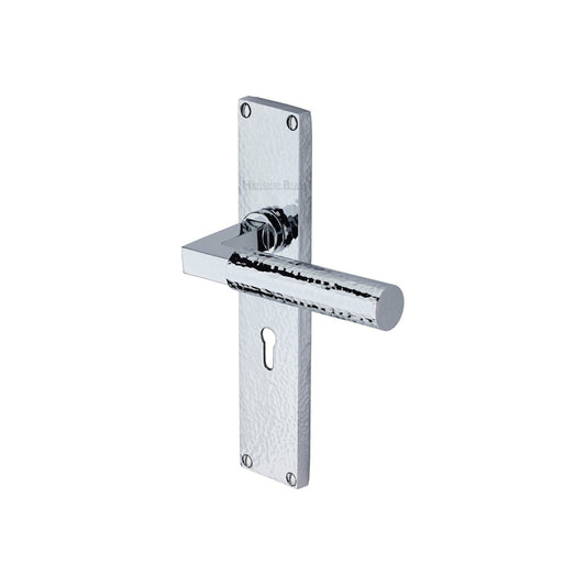 Bauhaus Hammered Door Handle on Plate by M Marcus - Heritage Brass