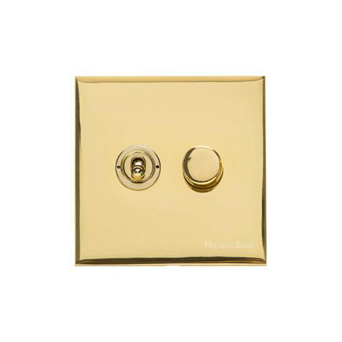 Winchester Range Polished Brass Switches & Sockets, W01 - 2G Mixed Toggle Dimmer Switch 1xToggle 1xTED by Heritage Brass By M-Marcus