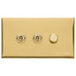 Winchester Range Polished Brass Switches & Sockets, W01 - 3G Mixed Toggle Dimmer Switch 2xToggle 1xTED by Heritage Brass By M-Marcus