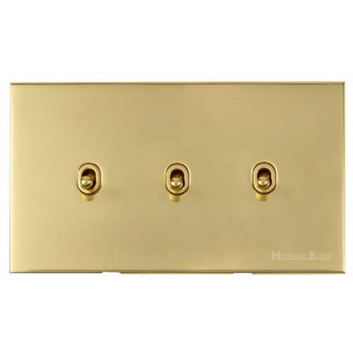 Winchester Range Polished Brass Switches & Sockets, W01 - 3 Gang Stockholm Toggle by Heritage Brass By M-Marcus