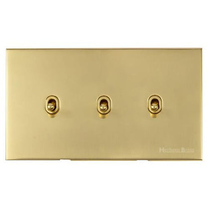 Winchester Range Polished Brass Switches & Sockets, W01 - 3 Gang Stockholm Toggle by Heritage Brass By M-Marcus